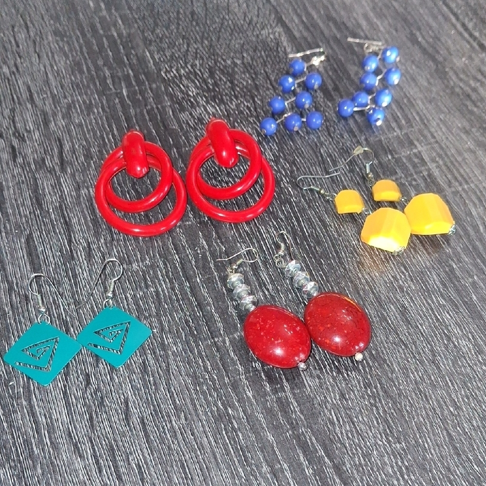 Colorful Earring Set - Red, Blue, Yellow, Teal